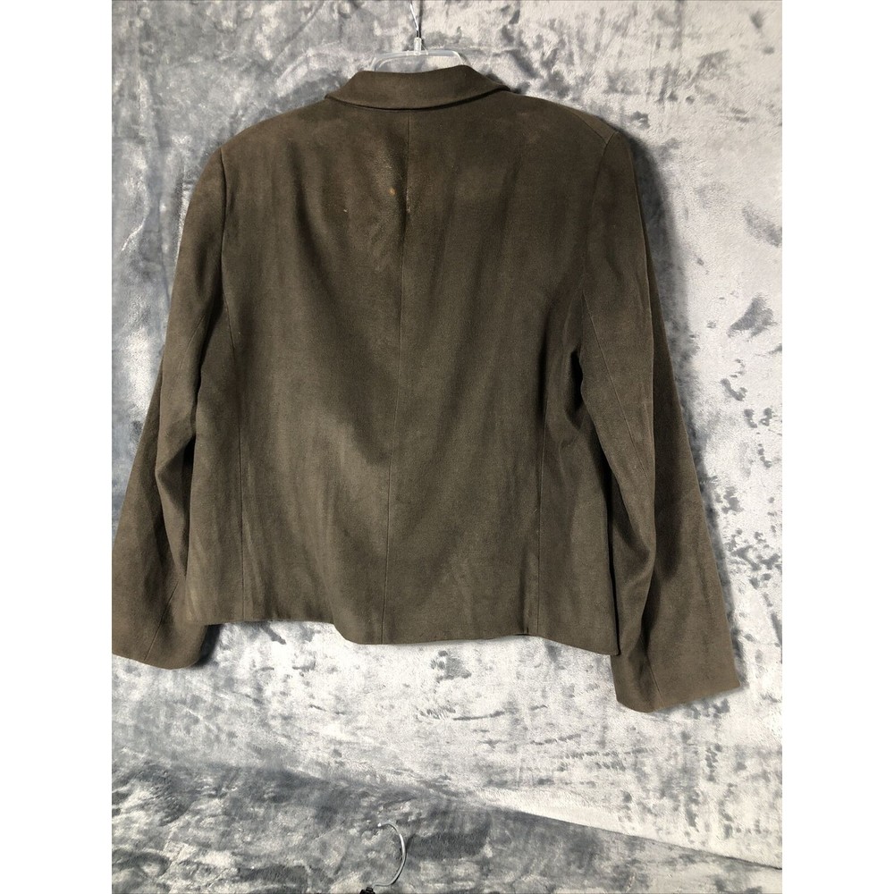Anne Klein Neiman Marcus Suede Olive Green Women’s Moto Jacket Large Snap Front - Picture 2 of 15